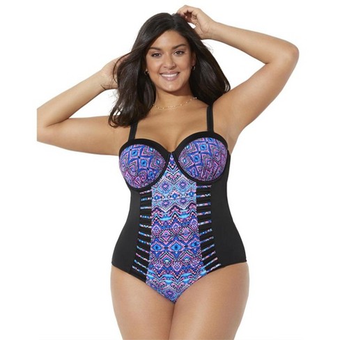 Swimsuits for All Women's Plus Size Ruched Underwire One Piece Swimsuit -  6, Blue