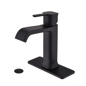 PROOX Single Handle Single Hole Bathroom Faucet with Brass Deckplate and Drain Assembly - 1 of 4