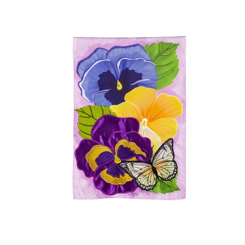 Evergreen Pansy & Butterfly Applique Garden Flag 12 x 18 Inches Indoor Outdoor Decor - image 1 of 2