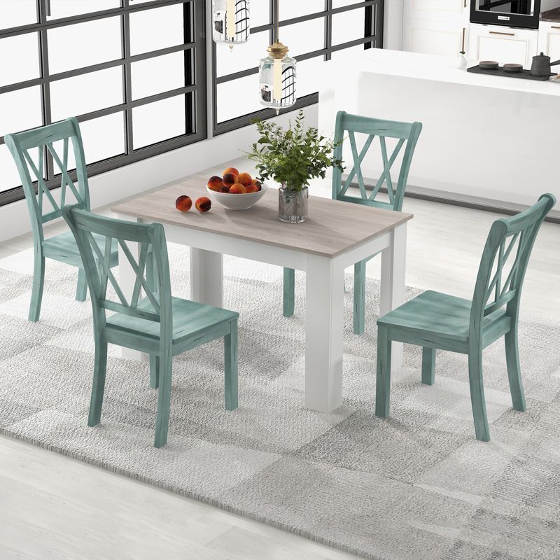 Costway 5 PCS Dining Set Modern Rectangle Table & 4 Rubber Wood Chairs Kitchen Breakfast, 3 of 11