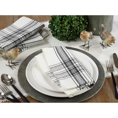 Black and White Cotton Plaid Table Napkins, Set of 4