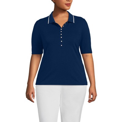 Lands' End Women's Elbow Sleeve Lightweight Jersey Embellished Polo