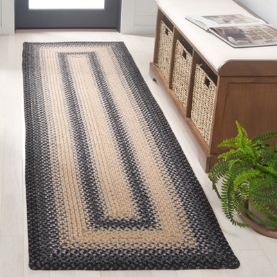 Black and Gray Braided Reversible Runner Rug