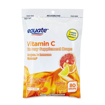 Equate Immune Support Vitamin C Supplement Drops, Citrus Assortment, 80 Count