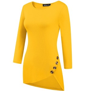 Allegra K Women's 3/4 Sleeve Round Neck Button Decor Casual Stretchy Tunic Tops - 1 of 4