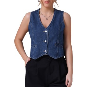 INSPIRE CHIC Women's Sleeveless V Neck Button Down Jean Crop Denim Tank Tops - 1 of 4