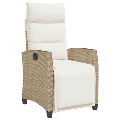 vidaXL Reclining Patio Chair Set - Poly Rattan Beige Lounger with Adjustable Backrest and Foldable Side Table for Garden