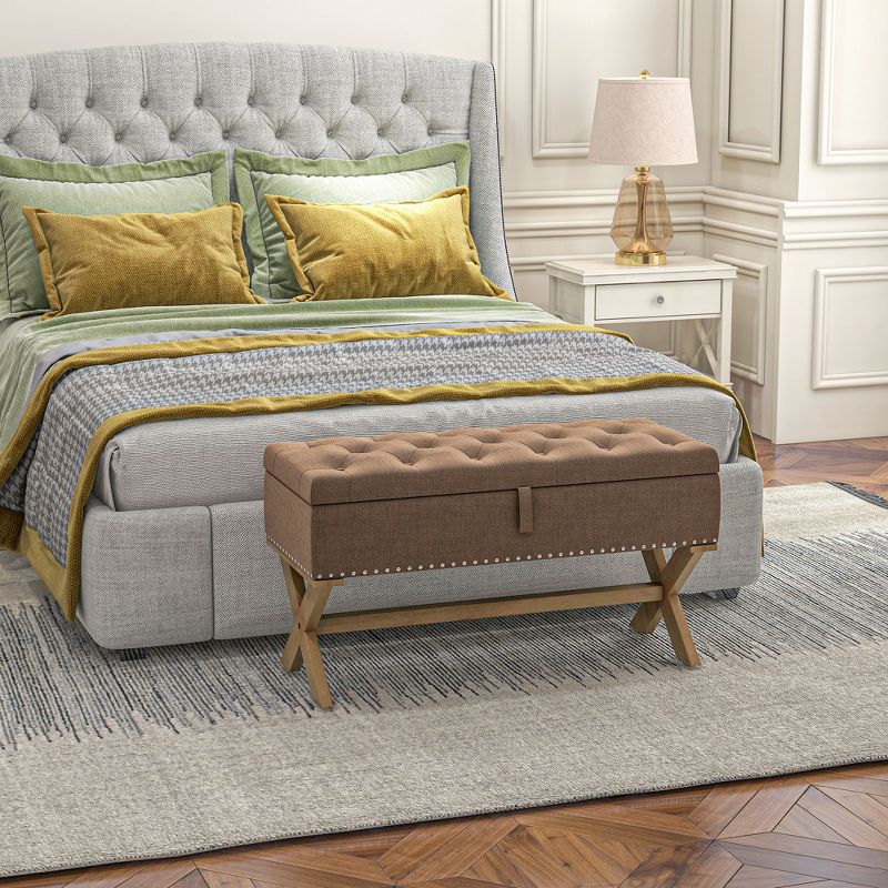 HOMCOM 35.75" End of Bed Bench with Button Tufted Design, Upholstered Ottoman Bench with Wood Legs for Bedroom, 3 of 7