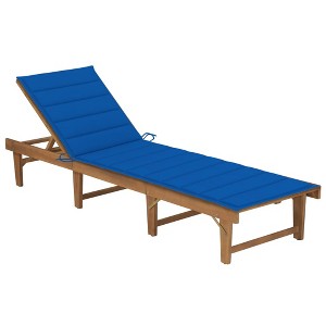 vidaXL Folding Sun Lounger with Cushion Solid Acacia Wood - 1 of 4