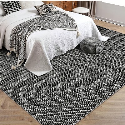 Modern Area Rug -Washable Low Pile Non Slip Floor Carpet Soft Non Shedding Thin Rug,Faux Woven Design