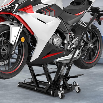 Hydraulic Motorcycle Lift Jack 1500 Lbs - Heavy Duty Motorcycle Lift Table with Wheels, Safety Pins and Rubber Platform