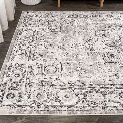 Gray Synthetic Medallion Reversible Rectangular Area Rug