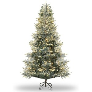 Pre-Lit Slim Aspen Fir Artificial Christmas Tree with 200 UL Clear Lights, Realistic Pinecones & Berries, Hinged Branches, Metal Stand - 1 of 4