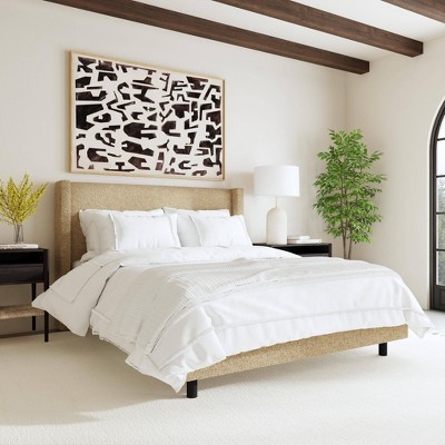 Full Austin Wingback Platform Bed Cozy Faux Shearling - Threshold™: Pine Frame, No Box Spring Needed