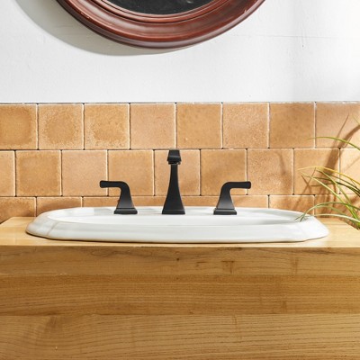 Matte Black Widespread Double Handle Bathroom Faucet with Pop-Up Drain
