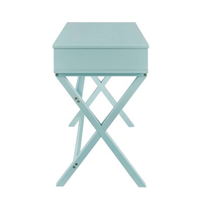 Turquoise Wood Lift-Top Standing Desk with X-Frame Legs