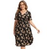 Coolmee Women Summer Plus Size Casual Midi Dresses Short Sleeve V Neck Drawstring Waist Knee Length T Shirt Sundress - 2 of 4