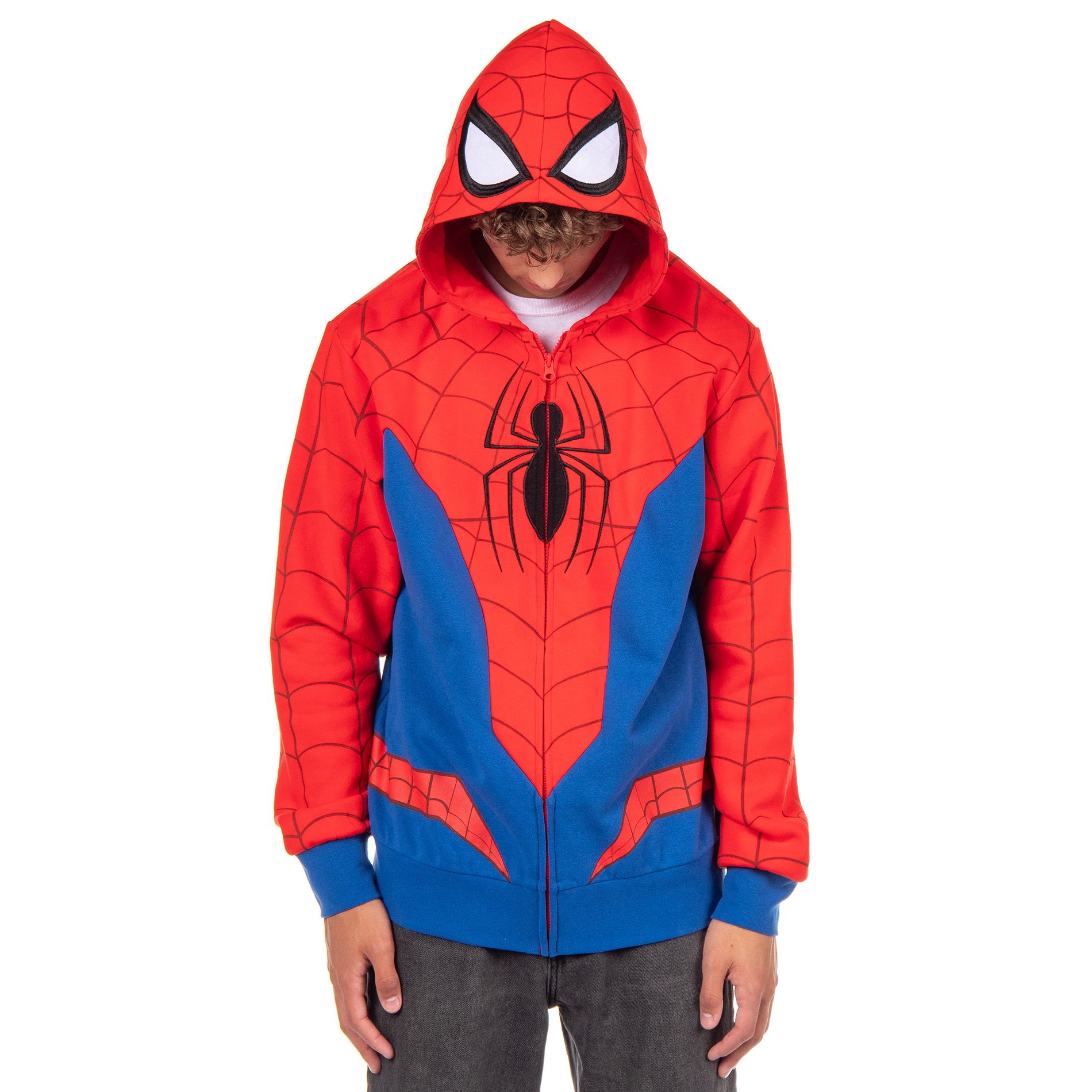 Marvel Spider-Man Hoodie Men's Cosplay Costume Zip Up Hooded Sweatshirt (Small) Red