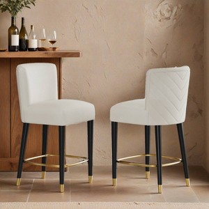 27inch-counterstool, modern design with a smooth, light - colored fabric and circular footrest with a gold - Leovsnove - 1 of 4