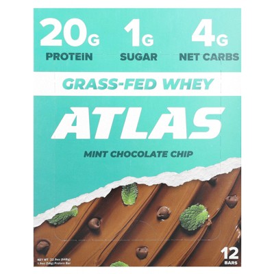 Atlas Bar Grass-Fed Whey Protein Bar, Mint Chocolate Chip, 12 Bars, 1.9 oz (54 g) Each