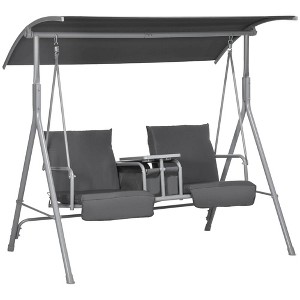 Resenkos 2-Seater Swing With Canopy & Table, Patio Garden Swing, Poolside Backyard Relaxation, Gray - 1 of 4