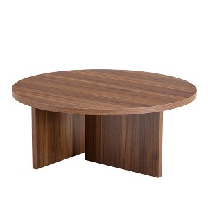 Ridstar 31.40 in. Walnut Wood Round Coffee Table with Nordic Elegance - 1 of 4