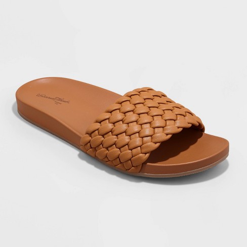 Women's Polly Wide Width Woven Slide Sandals - Universal Thread™ Cognac 8w  : Target