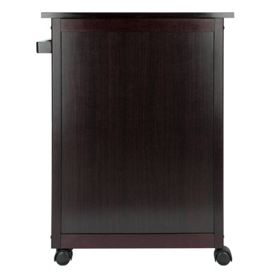 Transitional Espresso Wood Kitchen Cart with Storage and Towel Bar