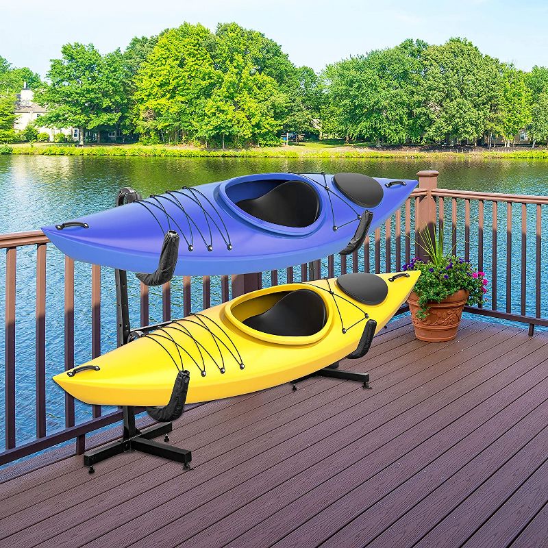 RaxGo Freestanding 2-Kayak Storage Rack, Indoor & Outdoor Holder Racks, 5 of 6