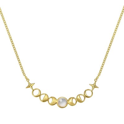 Molenia Celestial Moon Necklace for Women, 14K Gold Plated Moonstone New Full Moon Phase Lunar Pendant Chain Necklace Boho Spiritual Jewelry