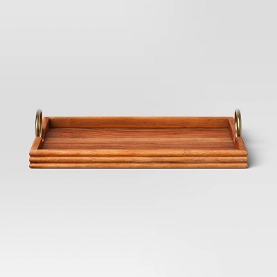 Acacia Wood Tray with Gold Ring Handles - Threshold™