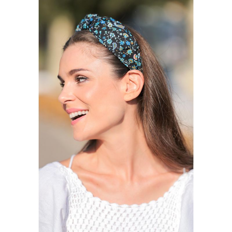 Shiraleah Black and Blue Floral Print Knotted Headband, 2 of 4