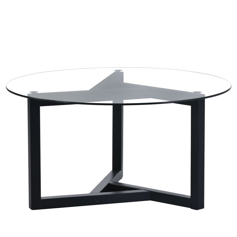 Modern Round Coffee Table Cocktail Table with Tempered Glass Top & Sturdy Wood Base-ModernLuxe, 4 of 8