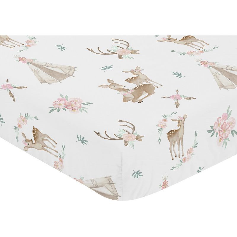 Sweet Jojo Designs Girl Baby Fitted Crib Sheet Deer Floral Collection, 4 of 8