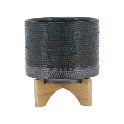 Sagebrook Home Dot Pattern Round Ceramic Planter Pot with Wood Stand