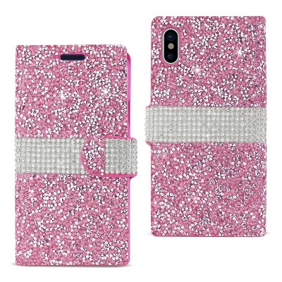 Reiko iPhone X/iPhone XS Diamond Rhinestone Wallet Case in Pink