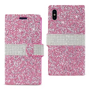 Reiko iPhone X/iPhone XS Diamond Rhinestone Wallet Case in Pink - 1 of 4