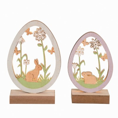 Transpac Wood Easter Egg Scene Decor Set of 2 Decorative Objects Featuring Animal Figurines in Multicolored Wood Tabletop Indoor Use Easter Decoration