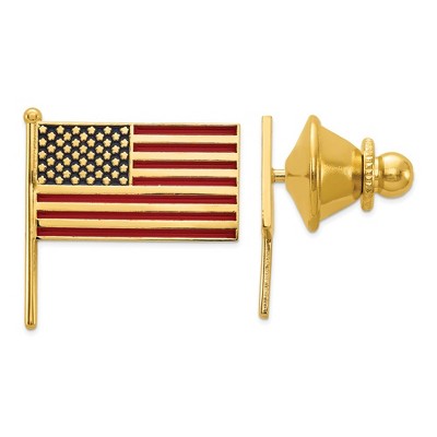 Black Bow Jewelry 14K Yellow Gold & Enamel U.S. Flag Lapel or Tie Pin, 18 x 19mm