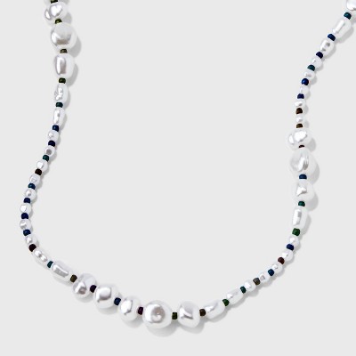 Long Faux Pearl Necklace - A New Day™ Silver/white : Target