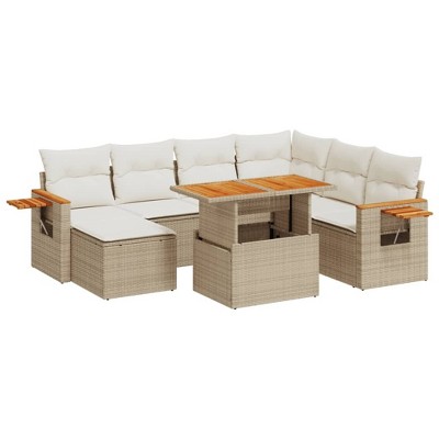 vidaXL 8 Piece Patio Sofa Set with Cushions Beige and Cream Poly Rattan