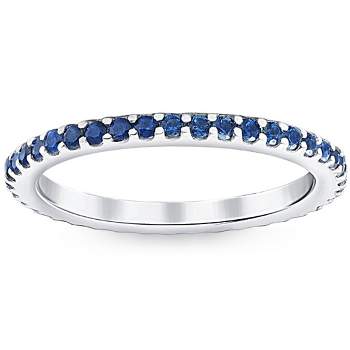 Pompeii3 3/4Ct Blue Sapphire Stackable Ring Wedding Band 10k White Gold