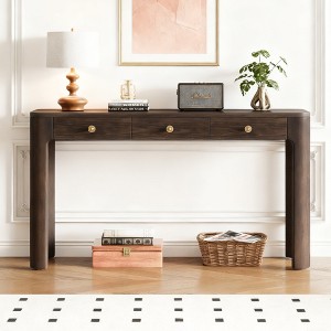 Luxystar Rustic Console Table with Curved Corners for safety, 3 Concealed Drawers for Hallway & Living Room - 1 of 4