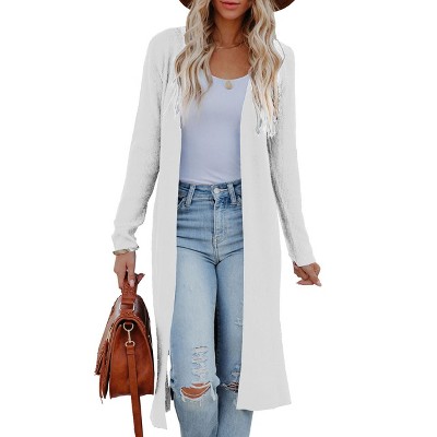 Clearlove Women's Ultra-Long Open Front Knit Duster with Side Vents Flowing Layering Essential for Transitional Seasons