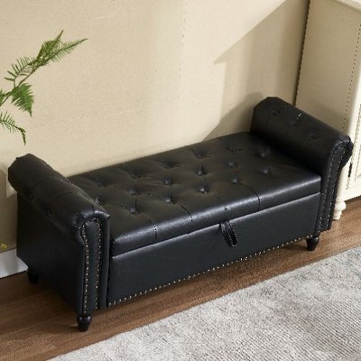 CAVINAS Industrial Rivet Storage Ottoman Bench, Upholstered Ottoman Foot Rest, Button Tufted Ottoman with Hidden Storage, End-of-Bed Bench