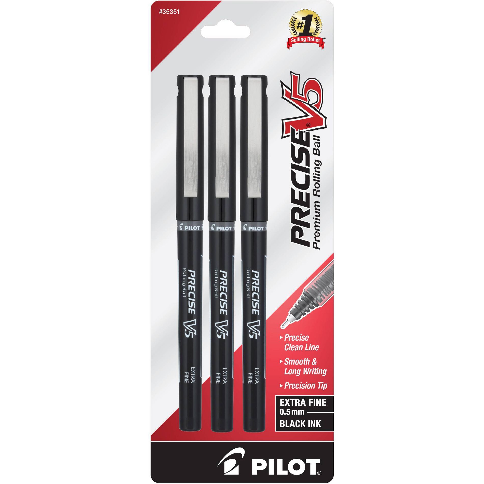 Pilot 3pk Precise V5 Rollerball Pens Extra Fine Point 0.5mm Black Ink