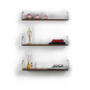 Mounted Rustic Decorative Hanging Metal Bracket Triple Shelfs for Books, Walnut/Chrome - 1 of 4