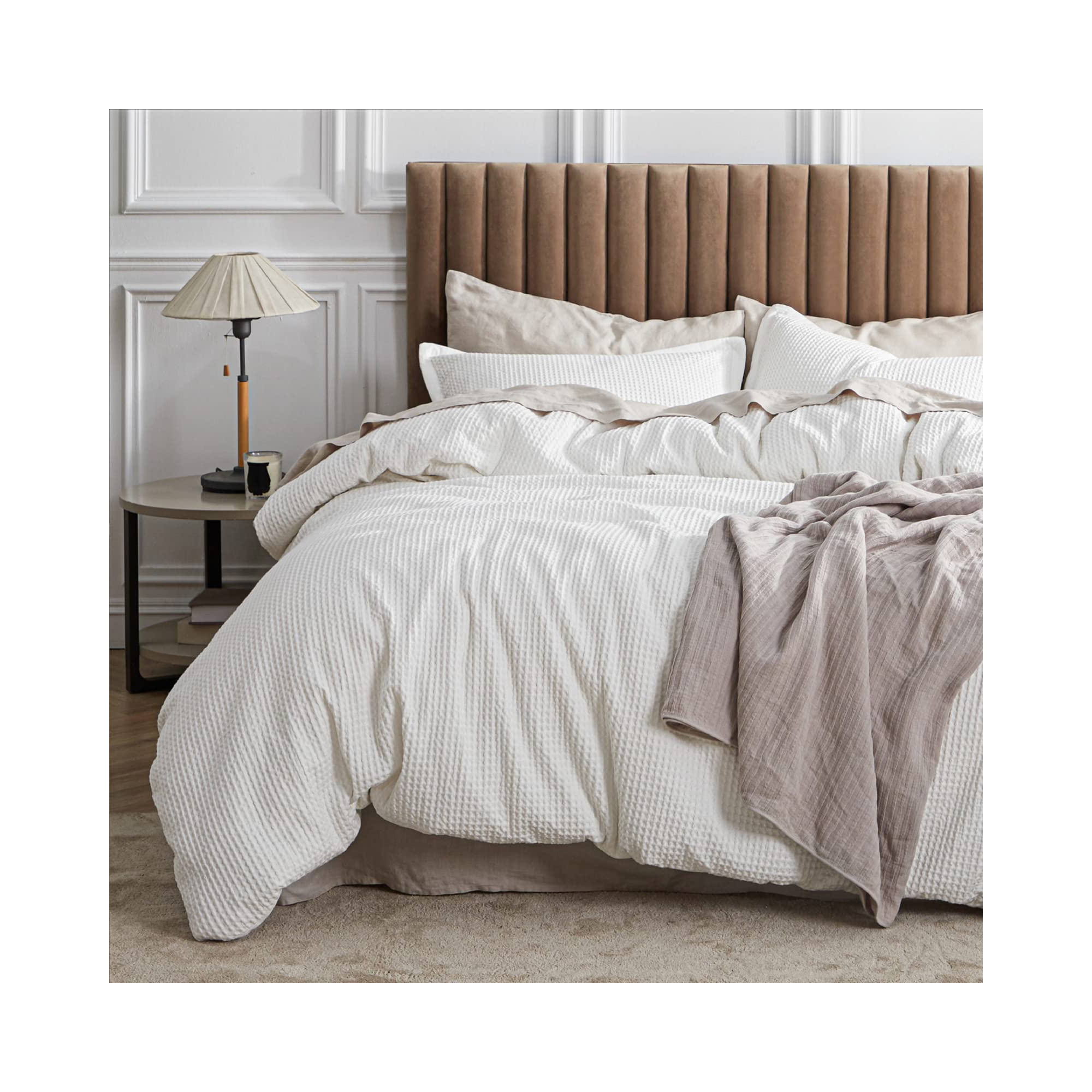 Bedsure Coconut White Queen Size 3Piece Cotton Duvet Cover 100% Cotton Waffle Weave Breathable OEKO TEX Certified Mother's Day Gift