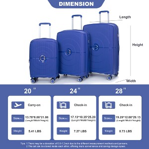 Vynxaria 3-Piece Navy PP Expandable Hardshell Luggage Set 20/24/28" Double Spinner Wheels TSA Lock - 1 of 4