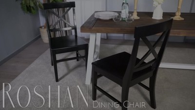 Set of 2 White and Walnut Acacia Wood Cross Back Dining Chairs